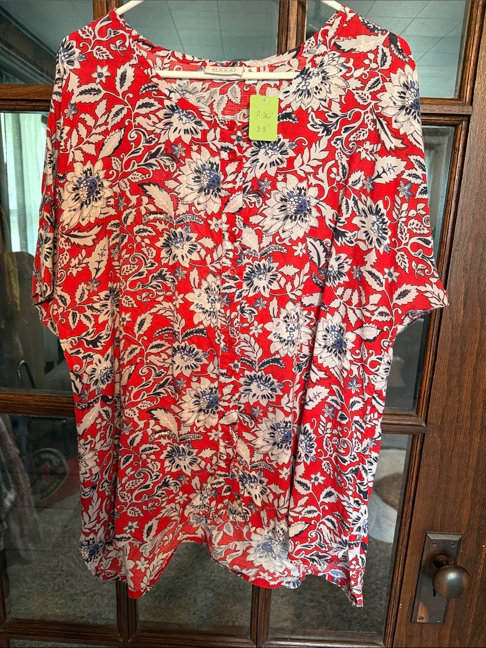 Red Floral Button-Front Tunic Top
